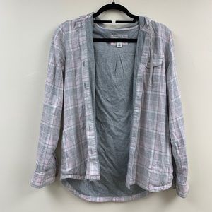 flannel button-up hoodie